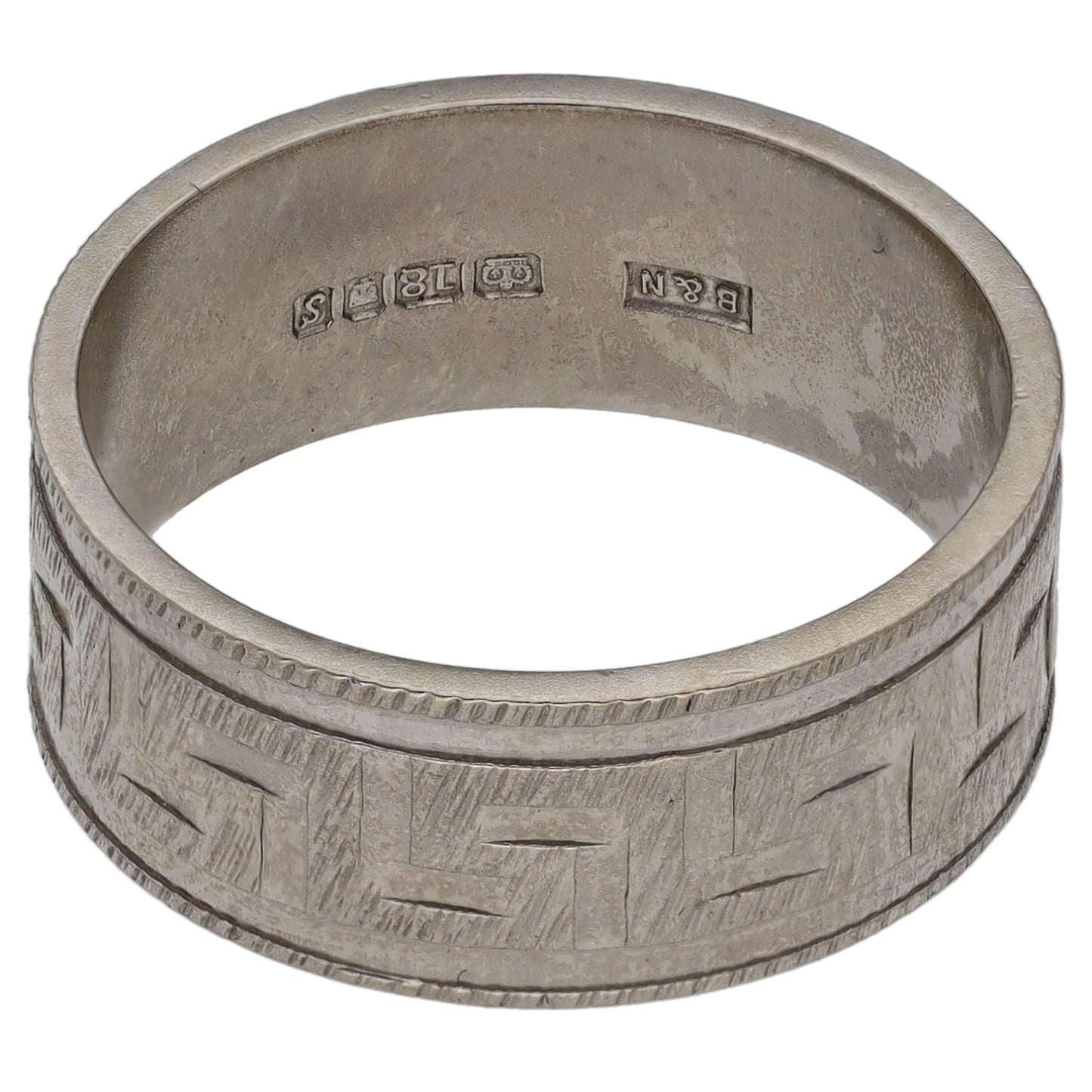 18ct White Gold Patterned Wedding Ring Size P