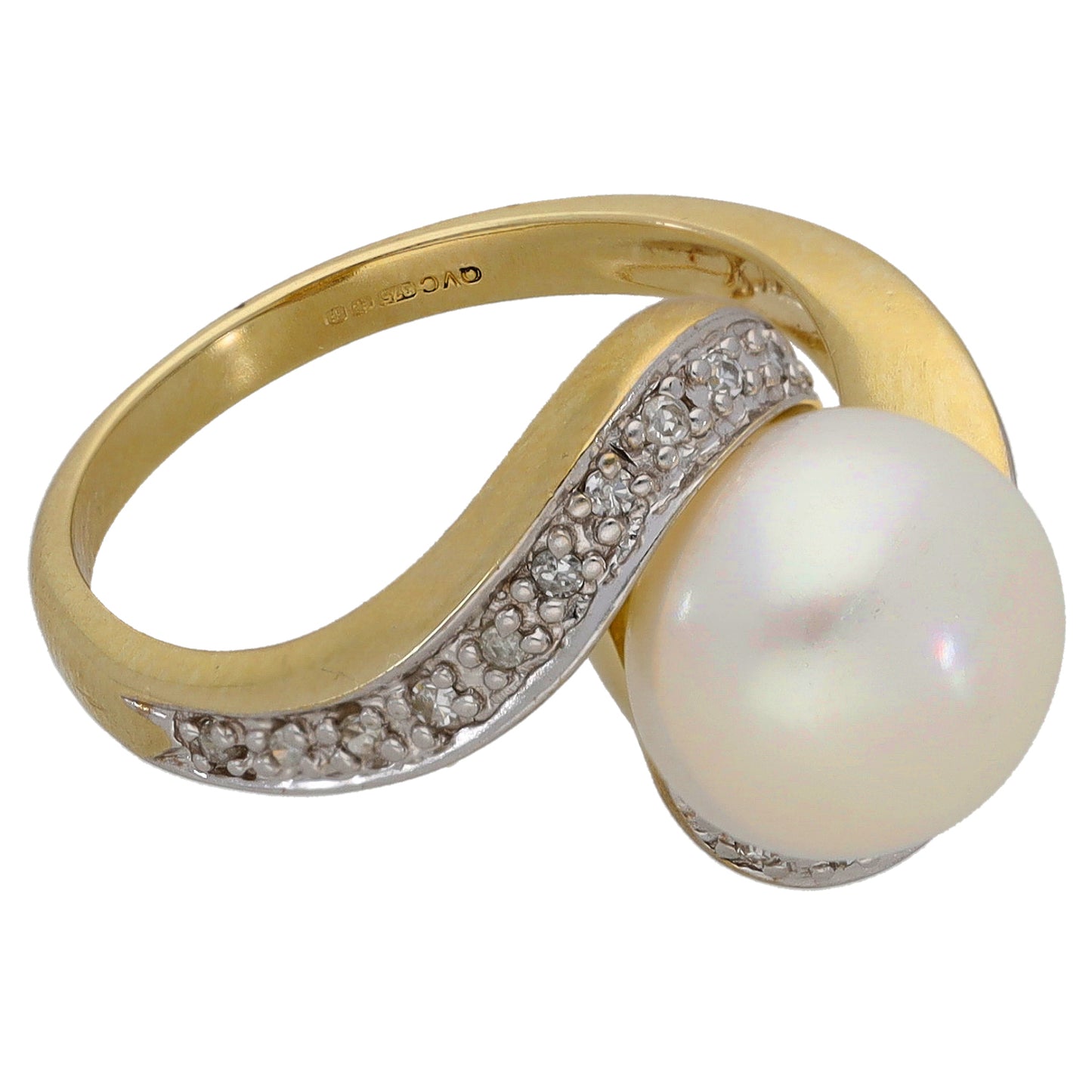 9ct Gold Cultured Pearl & 0.20ct Diamond Dress/Cocktail Ring Size M
