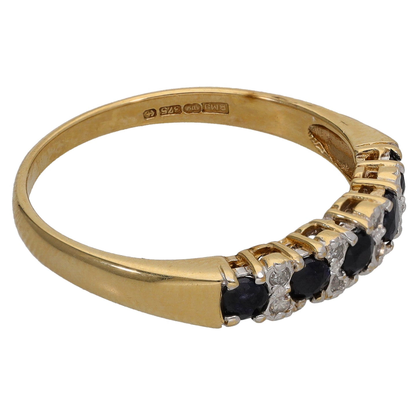 9ct Gold Sapphire & 0.08ct Diamond Half Eternity Ring Size Q