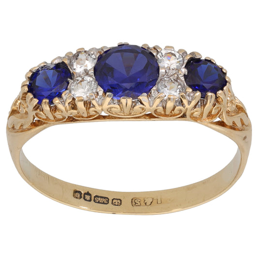 9ct Gold Man Made Sapphire & Cubic Zirconia Dress/Cocktail Ring Size T