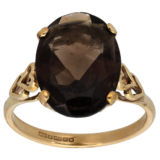 9ct Gold Smoky Quartz Single Stone Ring Size S