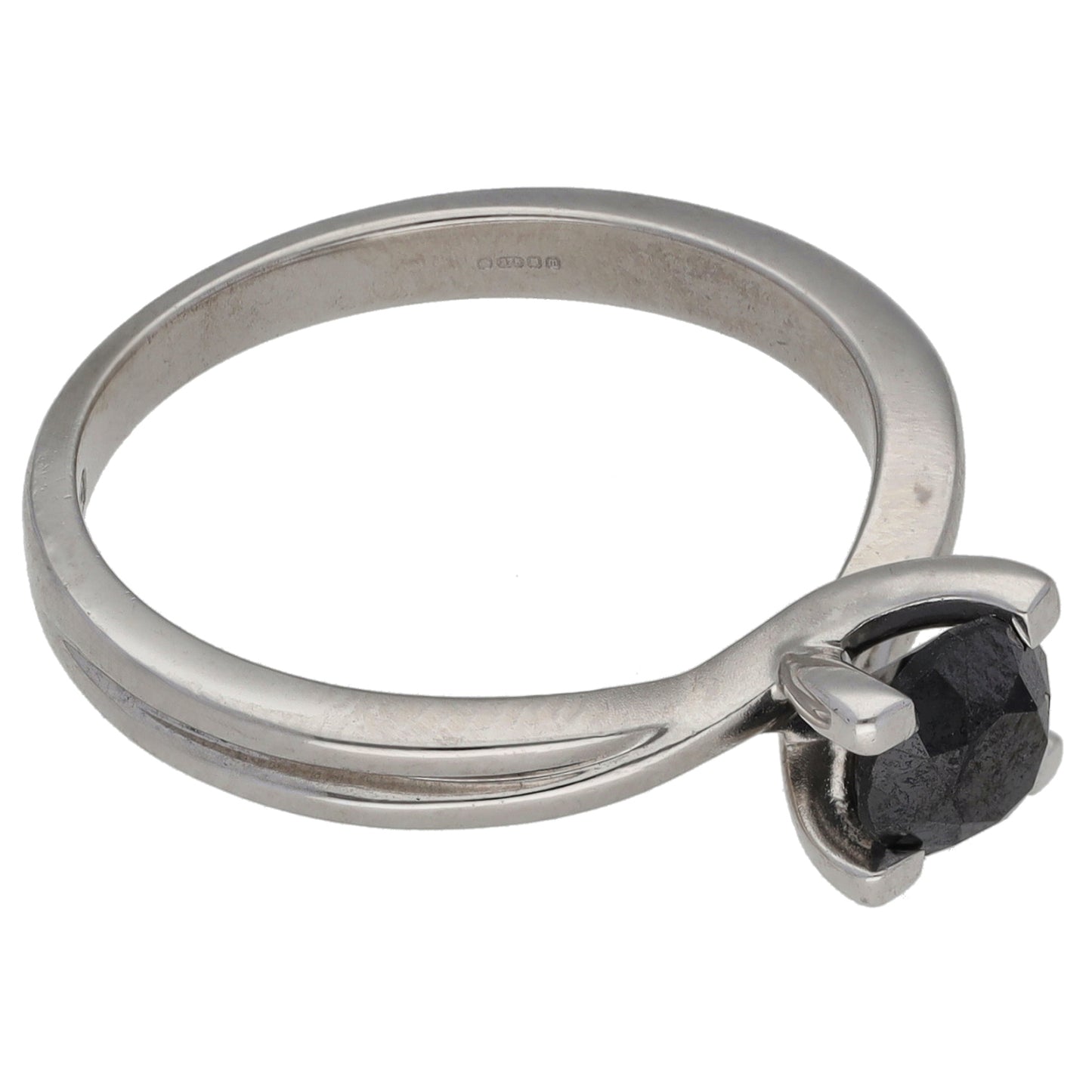 9ct White Gold 0.70ct Black Diamond Solitaire Ring Size M