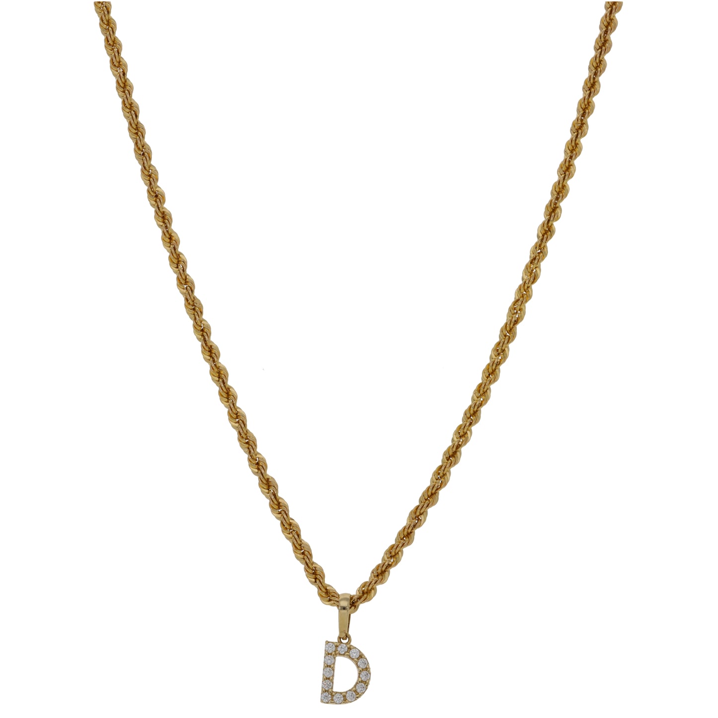 14ct Gold Cubic Zirconia Initial 'D' Pendant With Chain
