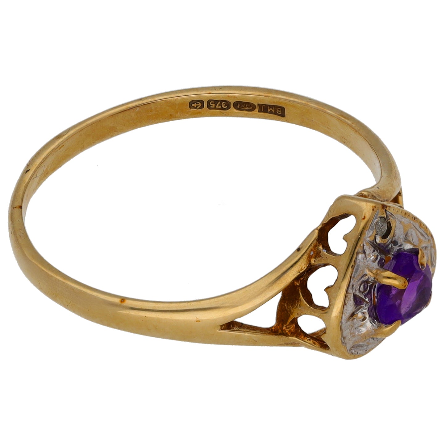 9ct Gold 0.005ct Diamond & Amethyst Dress/Cocktail Ring Size Q