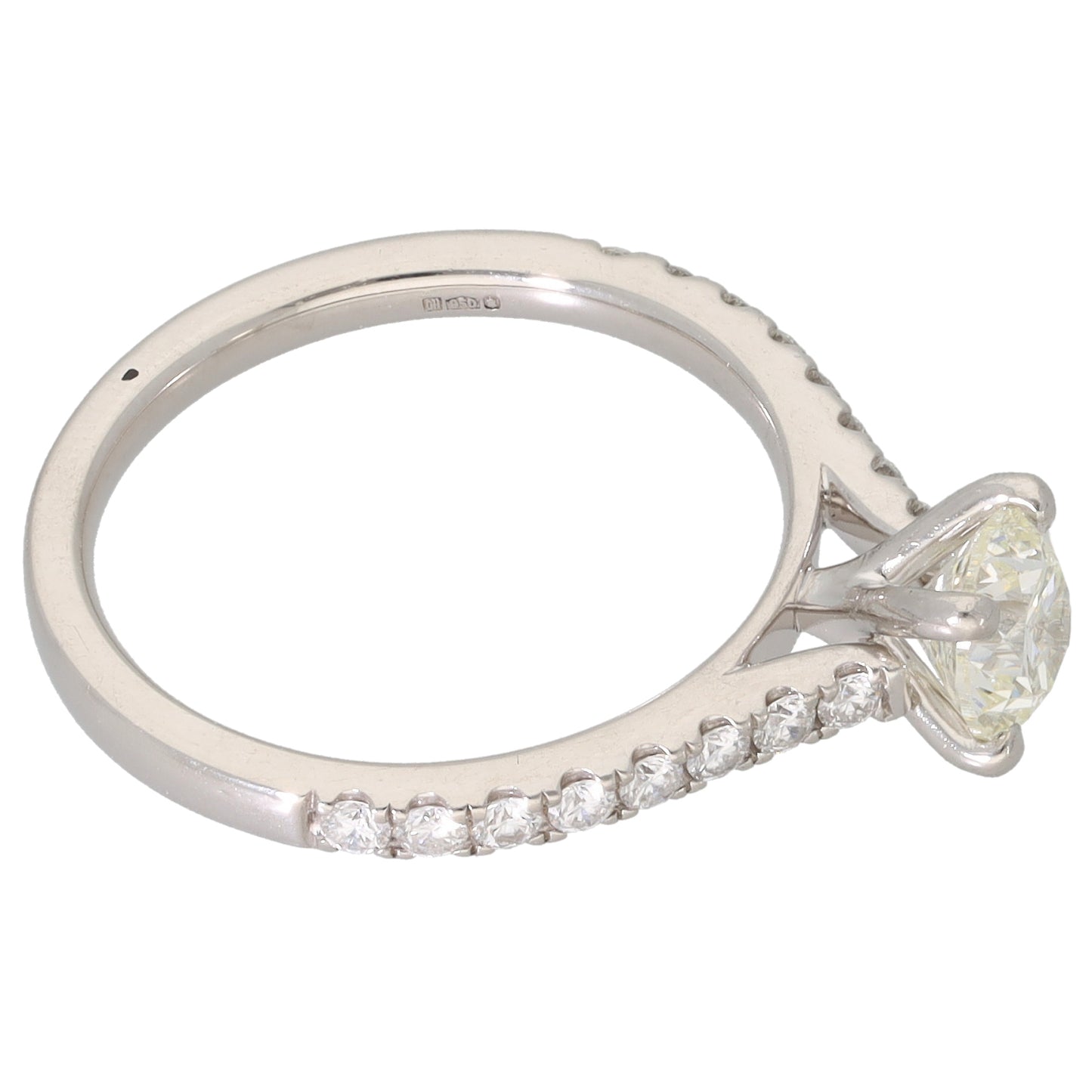 Platinum 1.07ct Diamond Solitaire Ring With Accent Stones Size L