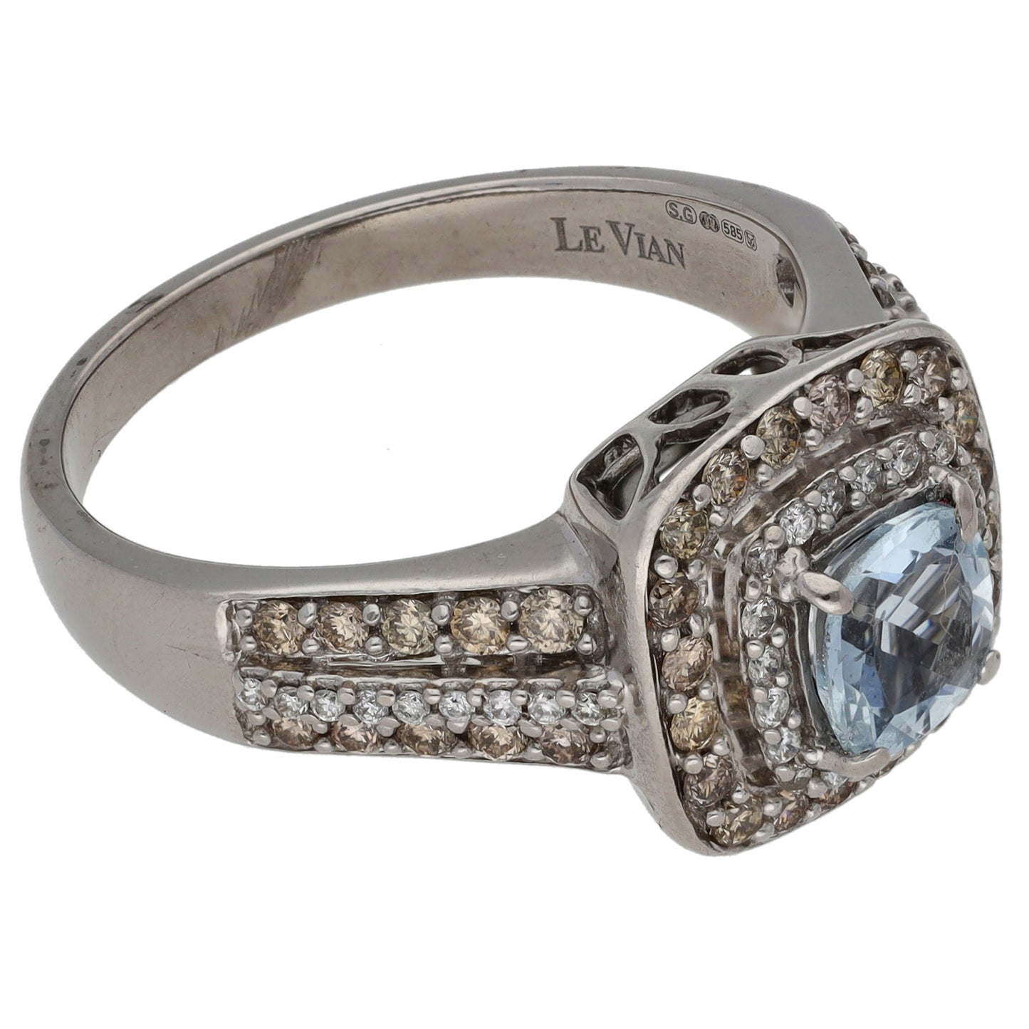 14ct White Gold 0.77ct Diamond & Aquamarine Halo Ring Size S