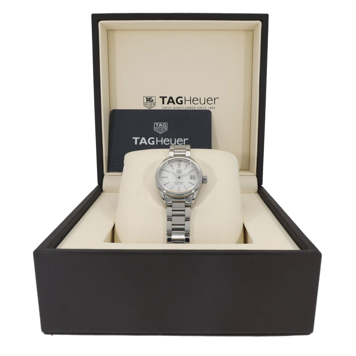 Tag Heuer Carrera WAR2411-3, with Mother of Pearl dial with stainless steel case and bracelet, box image