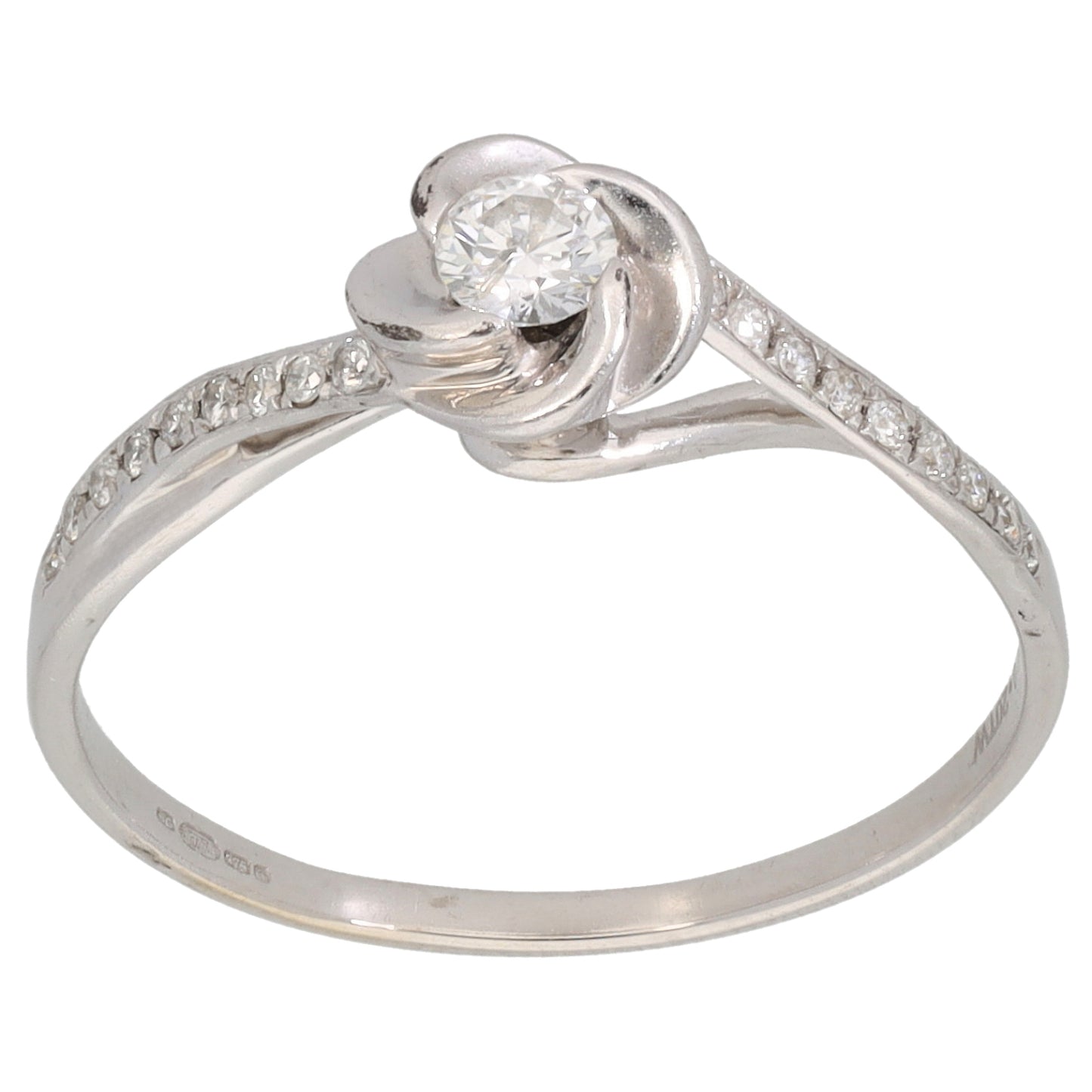 9ct White Gold 0.19ct Diamond Solitaire Ring With Accent Stones Ring Size N
