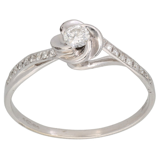 9ct White Gold 0.19ct Diamond Solitaire Ring With Accent Stones Ring Size N