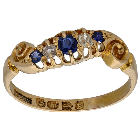 18ct Gold Sapphire & 0.08ct Diamond Dress/Cocktail Ring Size N