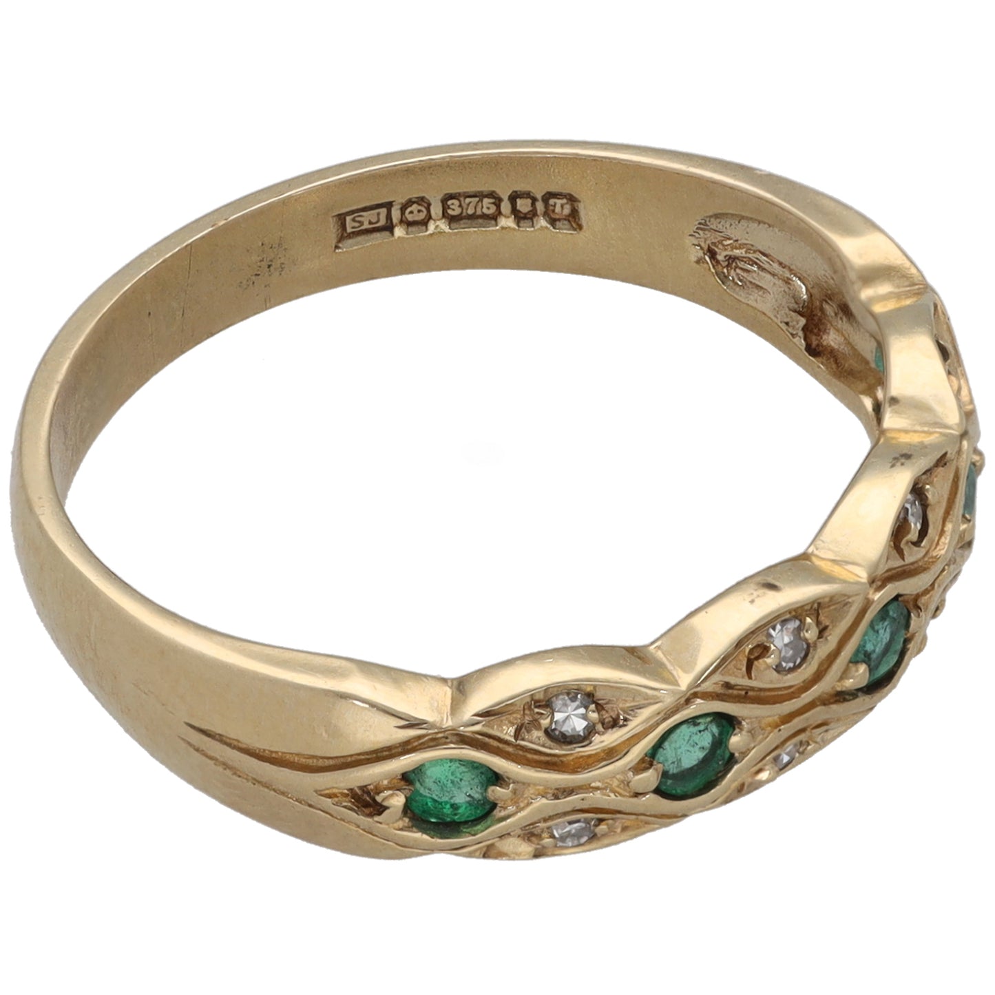 9ct Gold Emerald & 0.04ct Diamond Dress/Cocktail Ring Size N