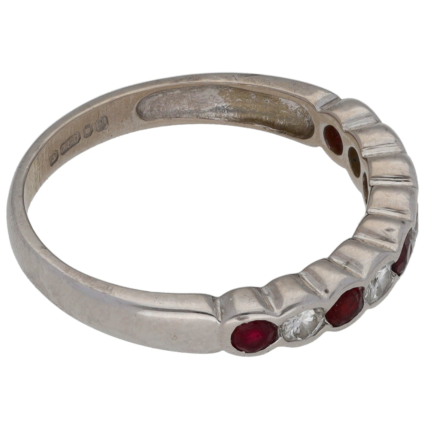 18ct White Gold 0.12ct Diamond & Ruby Half Eternity Ring Size L
