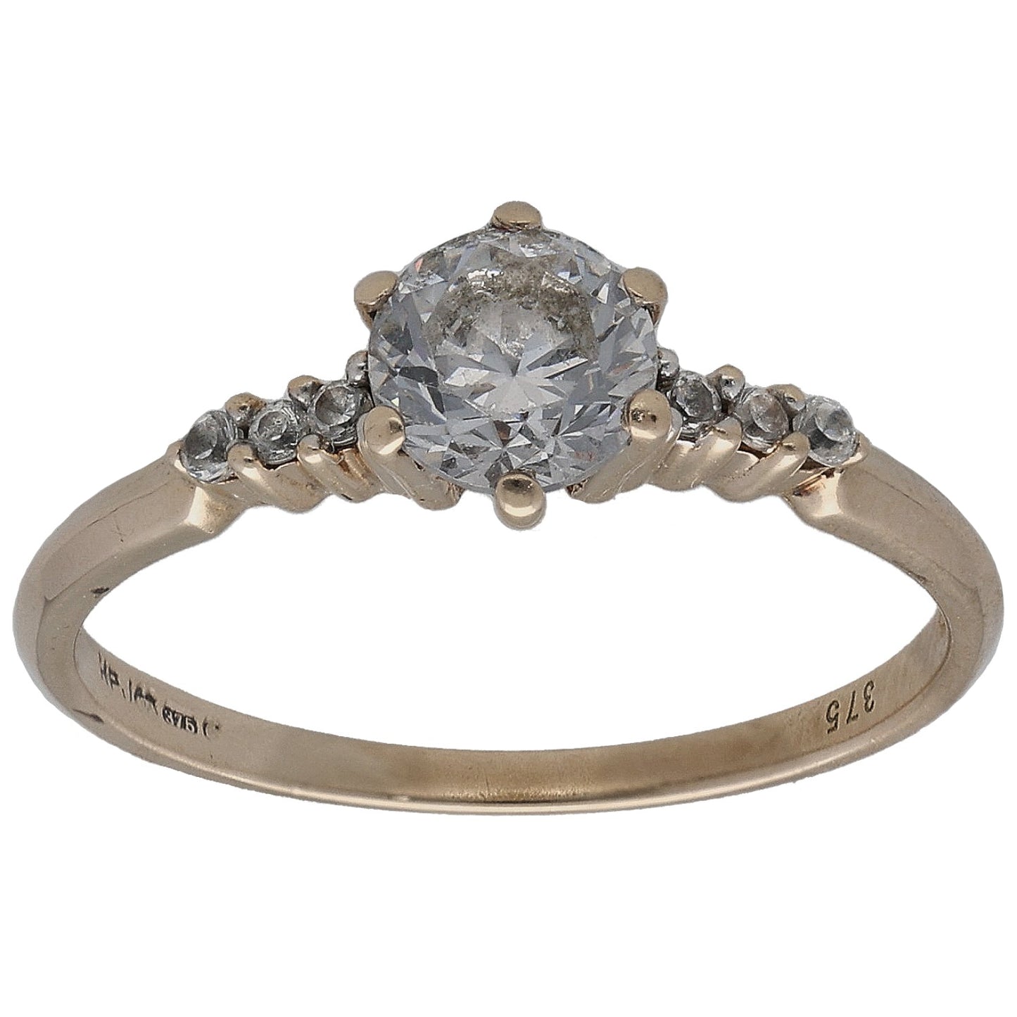 9ct Gold Cubic Zirconia Single Stone Ring With Accents Size M