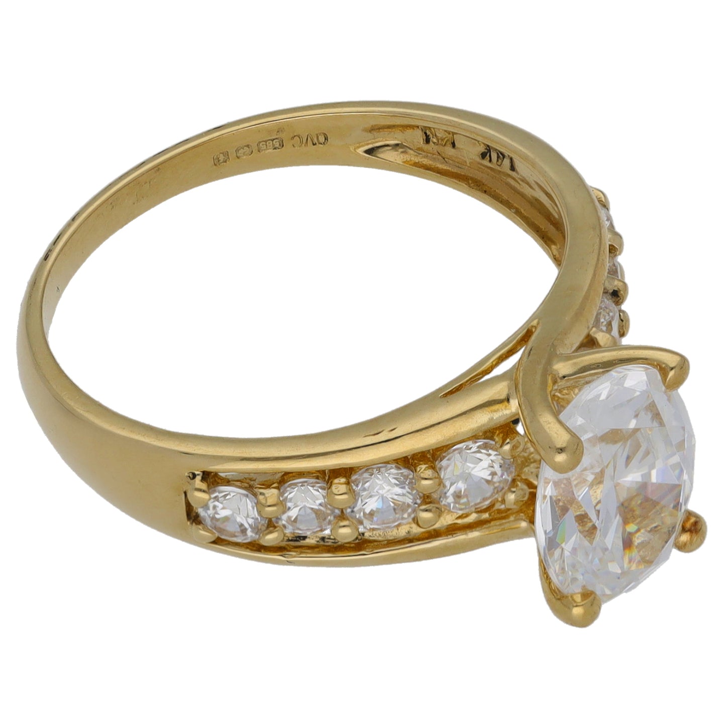 14ct Gold Cubic Zirconia Single Stone Ring with Accent Stones Size P