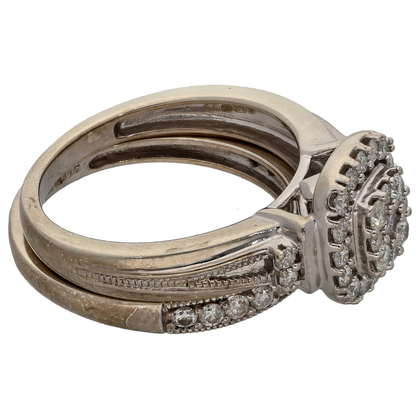 9ct White Gold 0.66ct Diamond Ring Set Size K