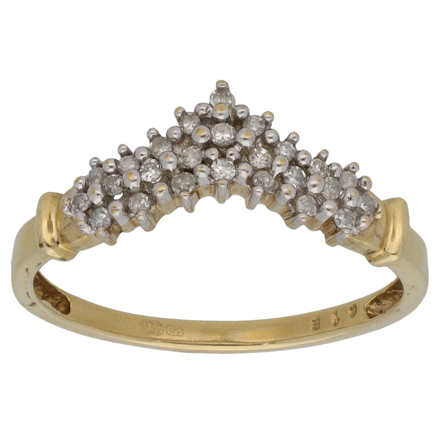 9ct Gold 0.15ct Diamond Wishbone Ring Size P