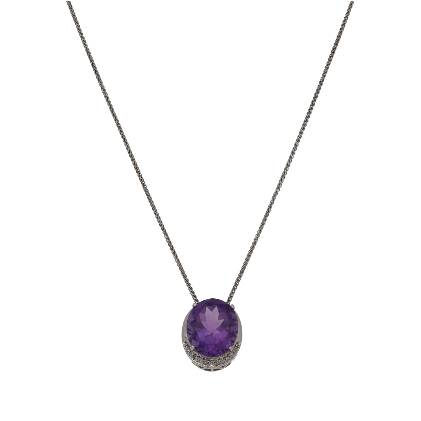 9ct White Gold Amethyst & 0.11ct Diamond Dress/Cocktail Pendant With Chain