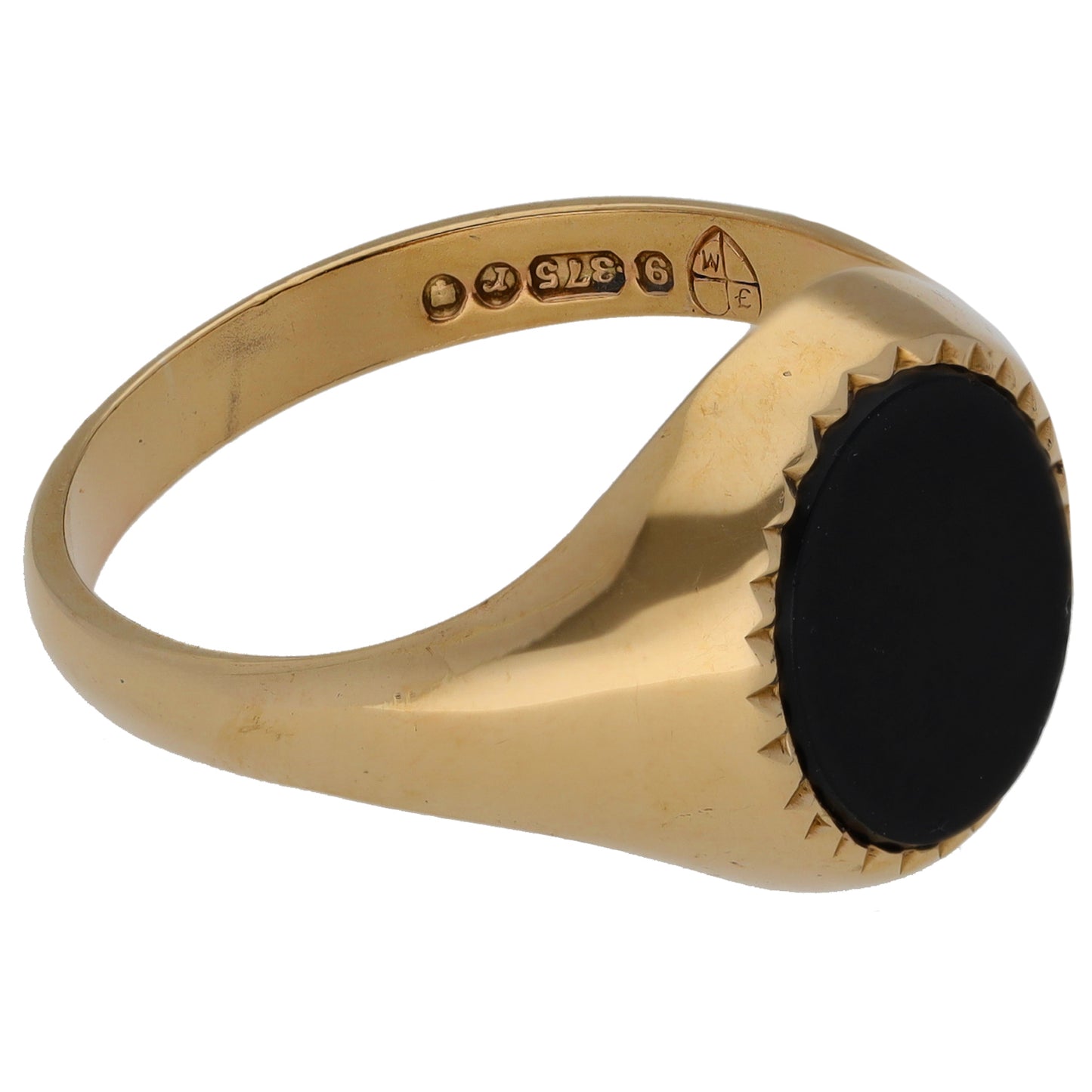 9ct Gold Onyx Plain Single Stone Signet Ring Size U