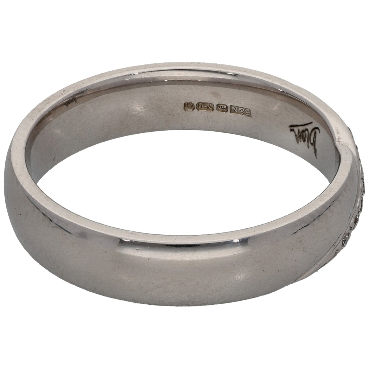 18ct White Gold 0.035ct Diamond Patterned Wedding Ring Size L
