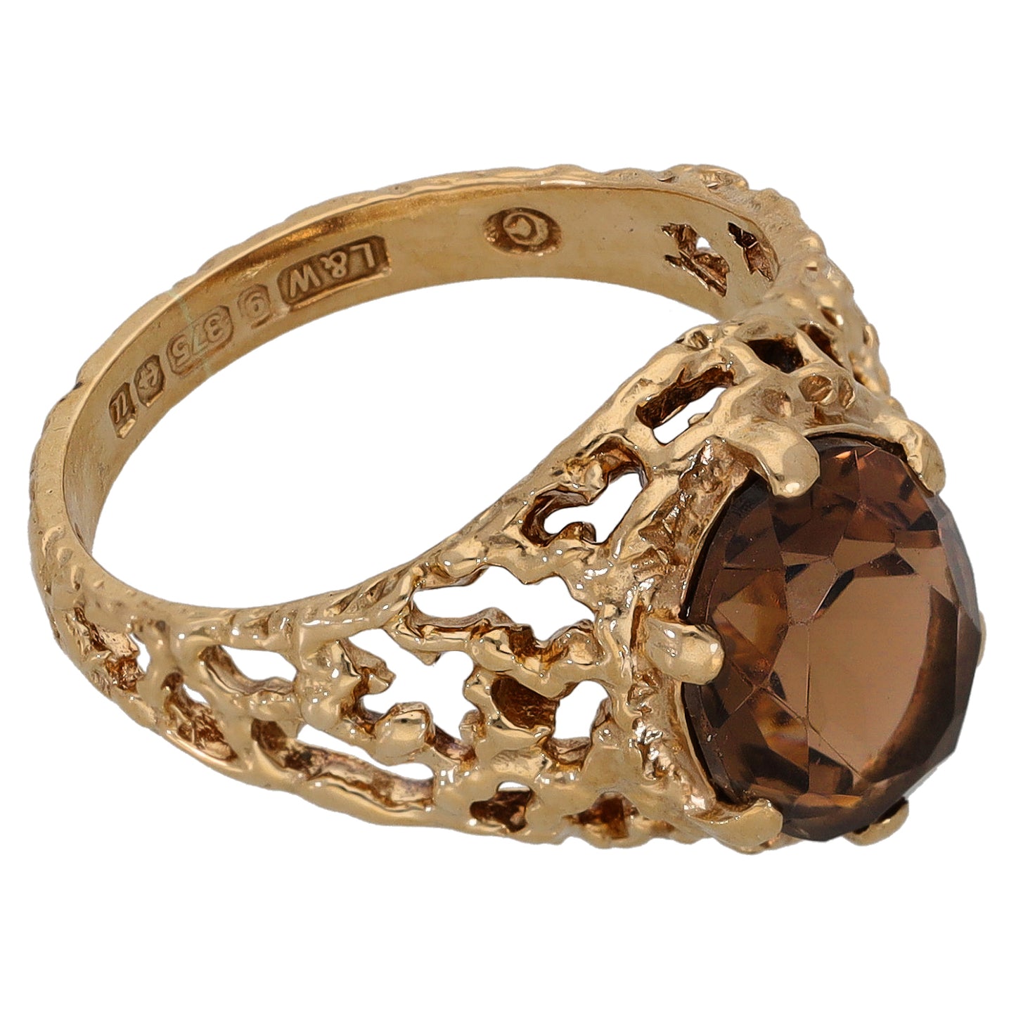 9ct Gold Smoky Quartz Single Stone Ring Size M