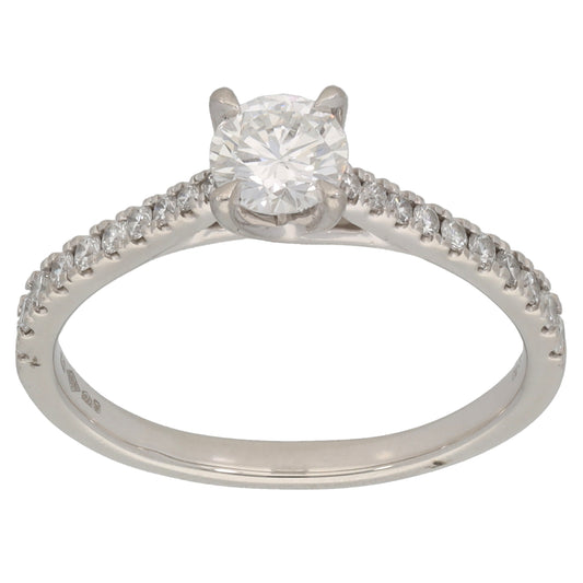Platinum 0.72ct Diamond Solitaire Ring With Accent Stones Size O