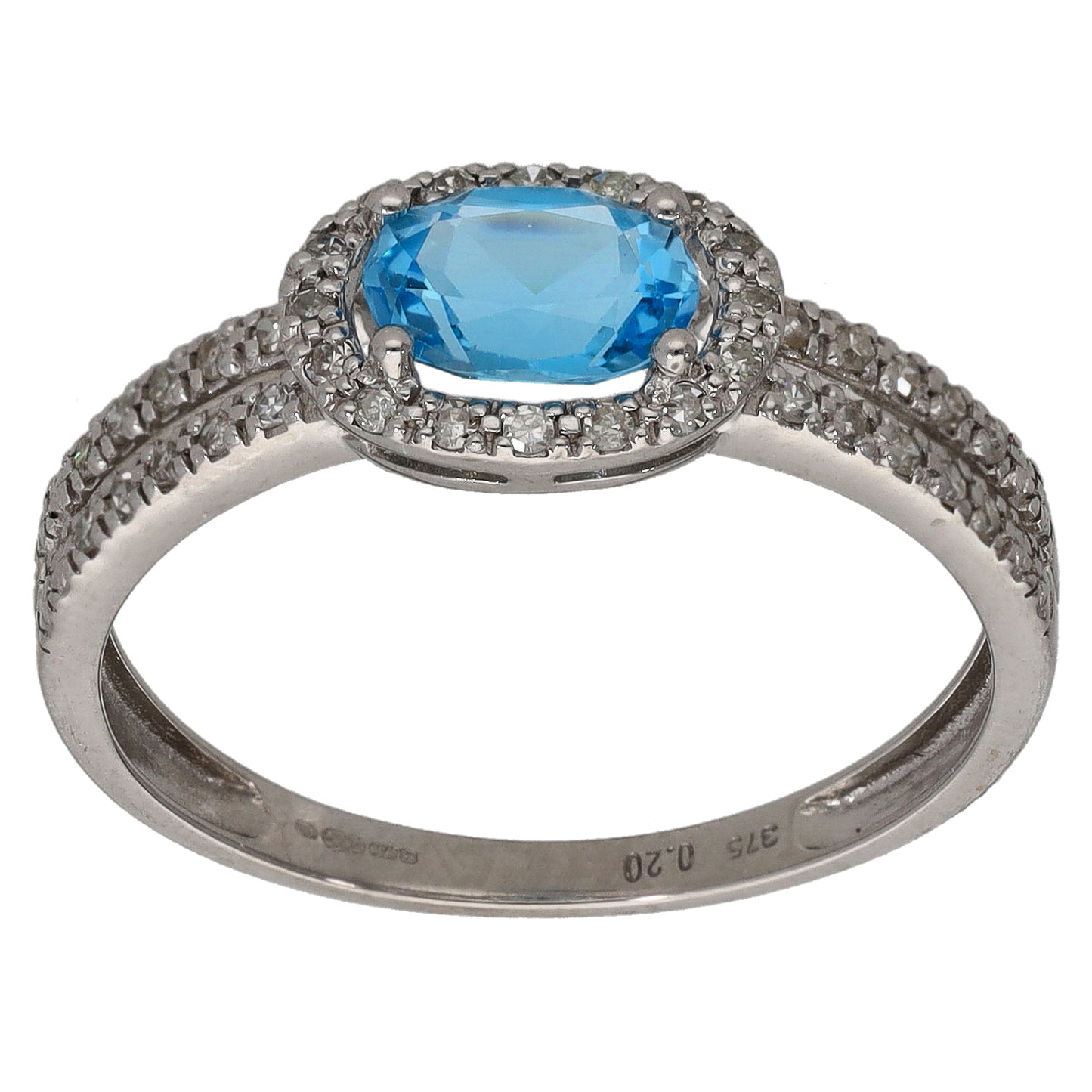 9ct White Gold Topaz & 0.20ct Diamond Single Stone Ring With Accents Size R
