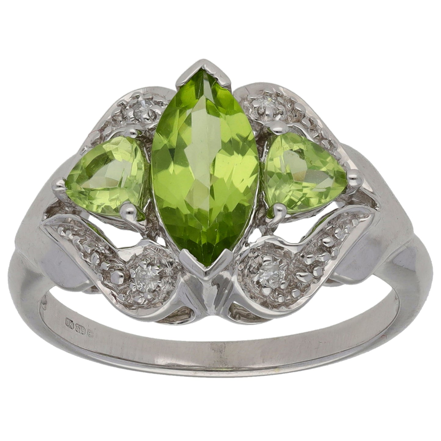 9ct White Gold Peridot & 0.02ct Diamond Dress/Cocktail Ring Size N