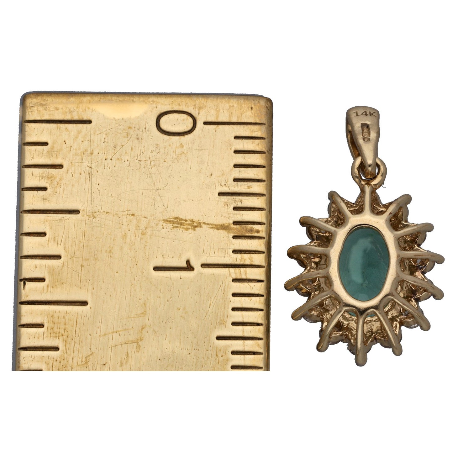 14ct Gold Emerald & 0.02ct Diamond Dress/Cocktail Pendant