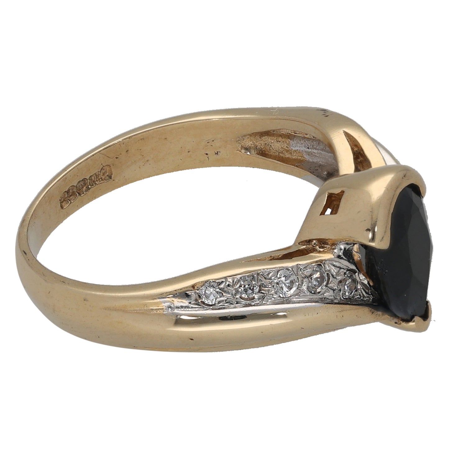 9ct Gold Sapphire & Cubic Zirconia Single Stone Ring with Accent Stones Size M