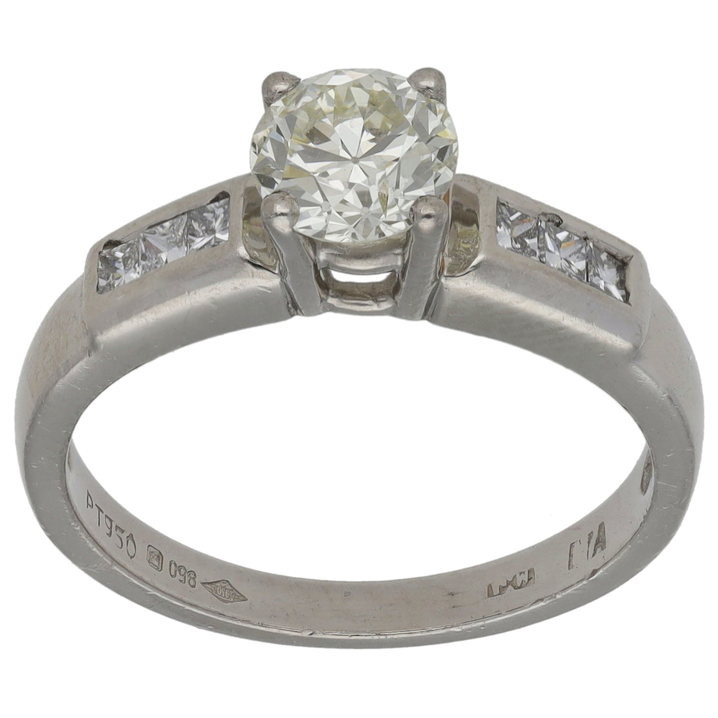 Platinum 1.17ct Diamond Solitaire Ring With Accent Stones Size O