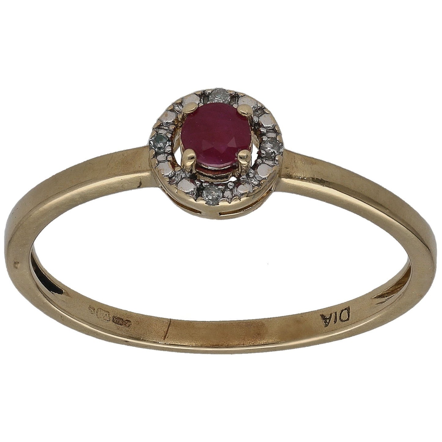 9ct Gold 0.02ct Diamond & Glass Filled Ruby Dress/Cocktail Ring Size O