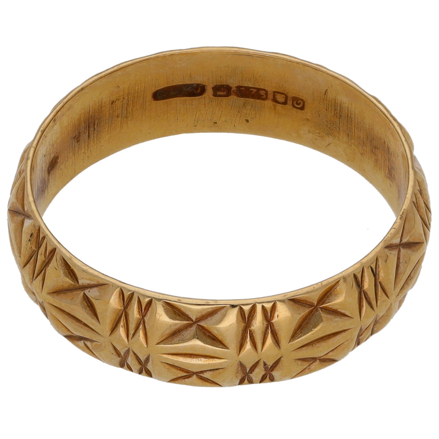 9ct Gold Patterned Wedding Ring Size R