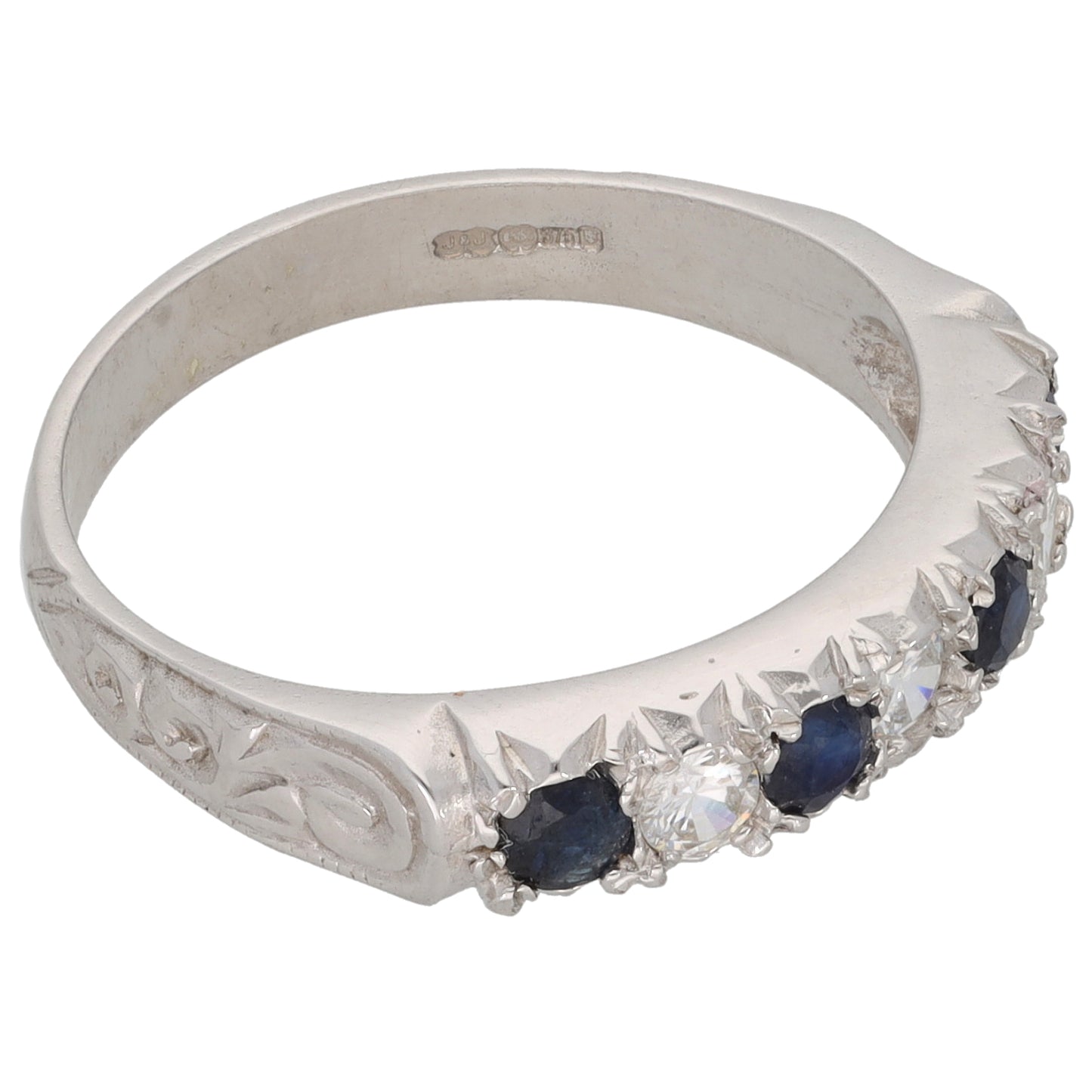 9ct White Gold Sapphire & Cubic Zirconia Half Eternity Ring Size P