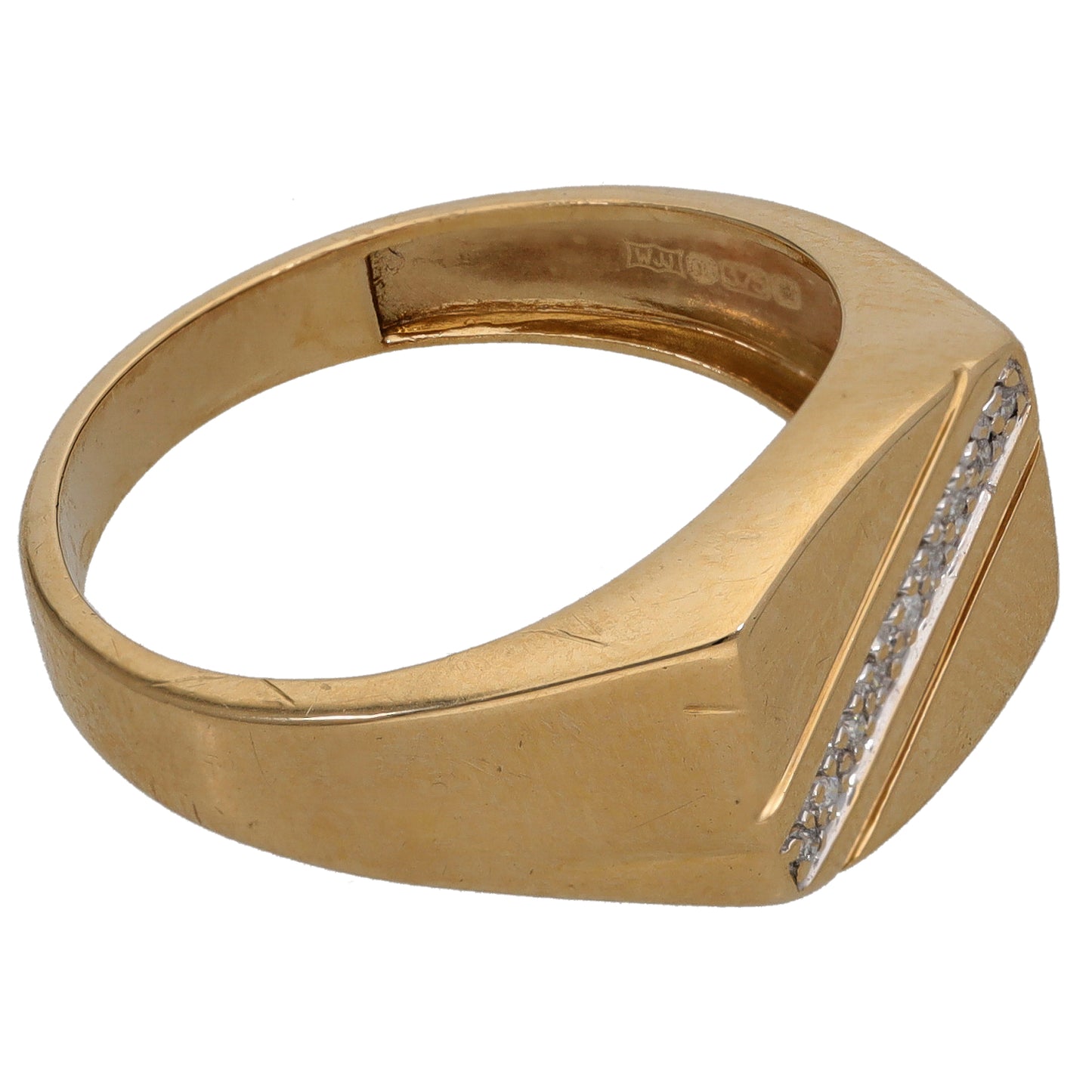9ct Gold 0.05ct Diamond Patterned Signet Ring Size S