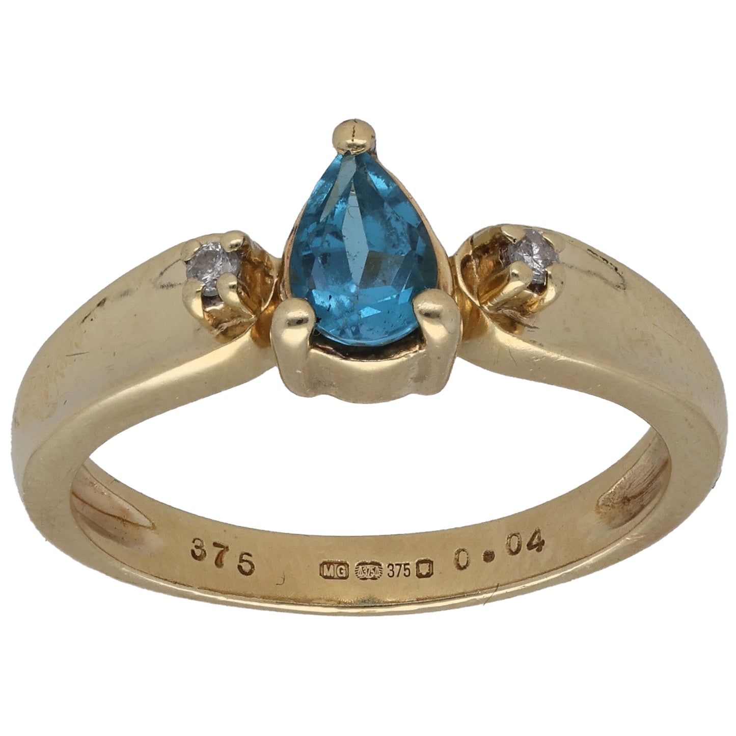 9ct Gold Topaz & 0.02ct Round Diamond Single Stone Ring With Accents Size N