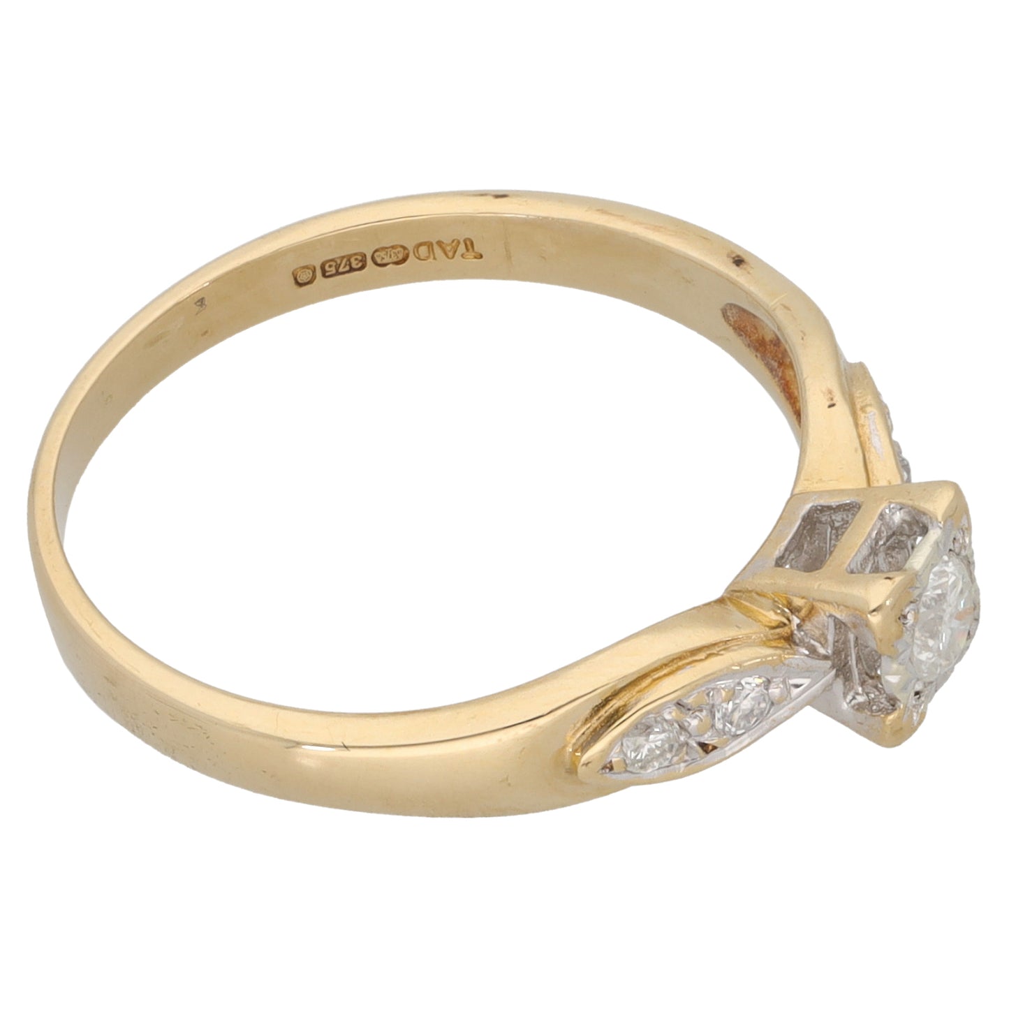 9ct Gold 0.20ct Diamond Solitaire Ring With Accent Stones Size P