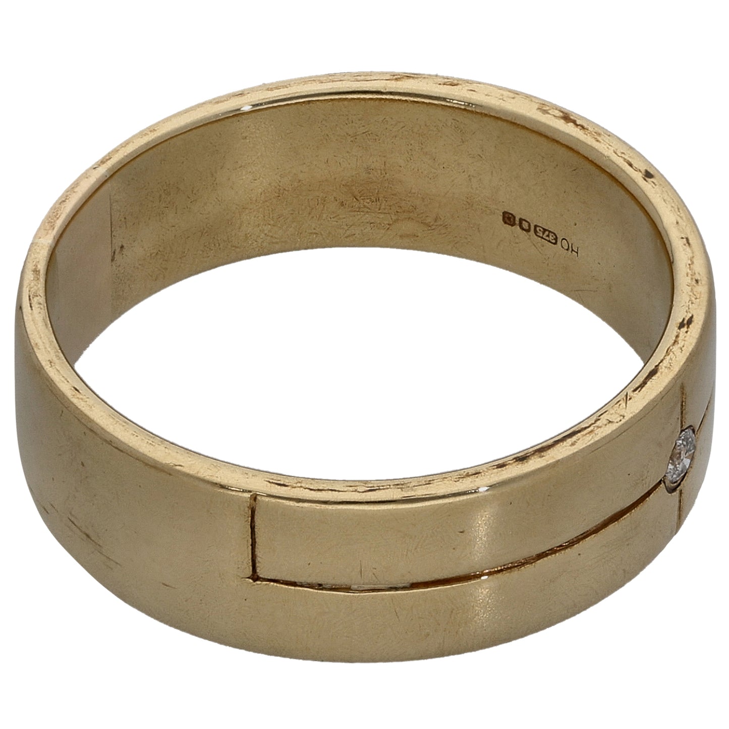 9ct Gold 0.02ct Diamond Patterned Single Stone Wedding Ring Size N