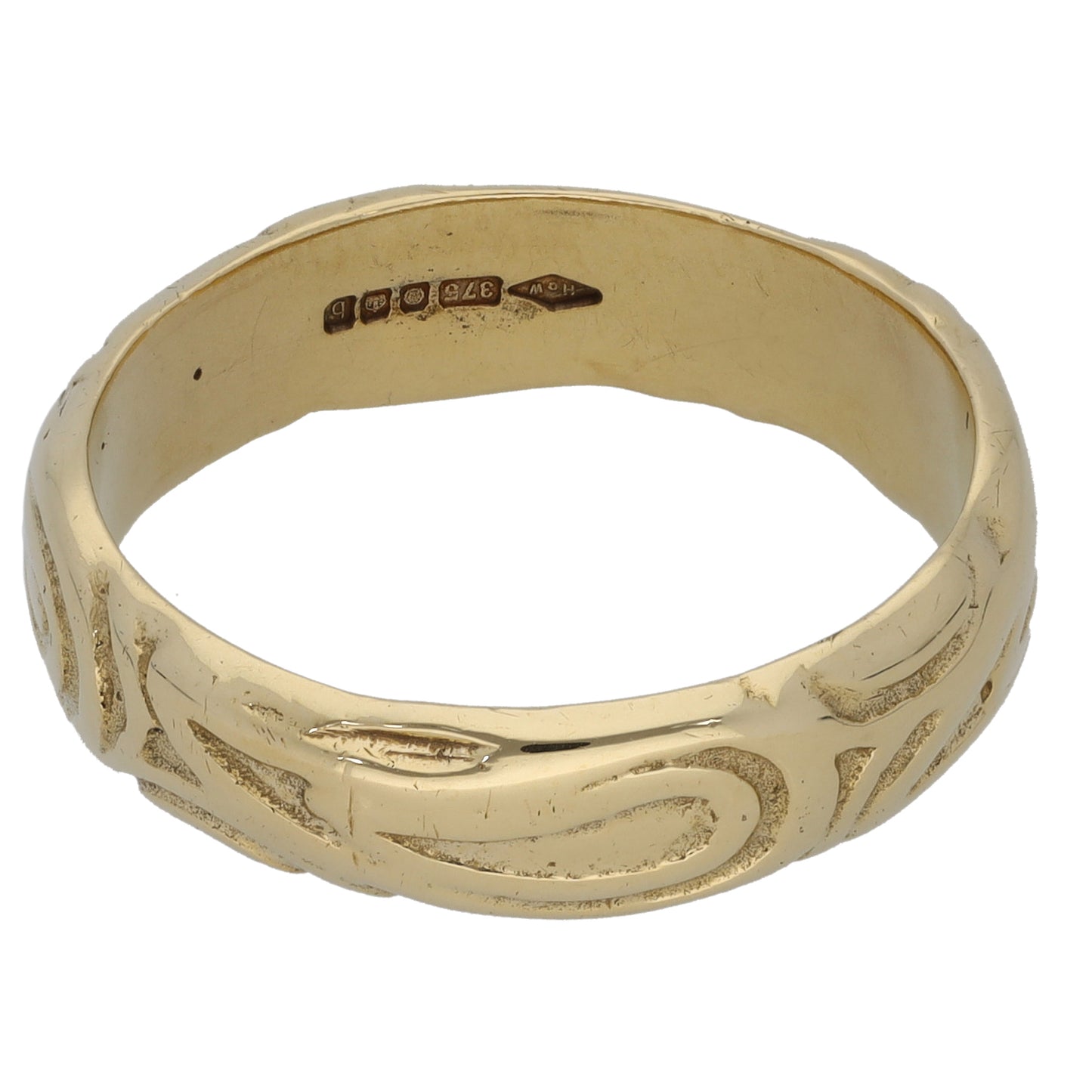 9ct Gold Patterned Wedding Ring Size T