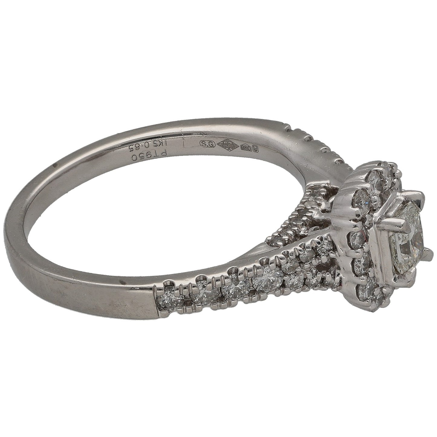 Platinum diamond cluster ring with square and round stones, size O