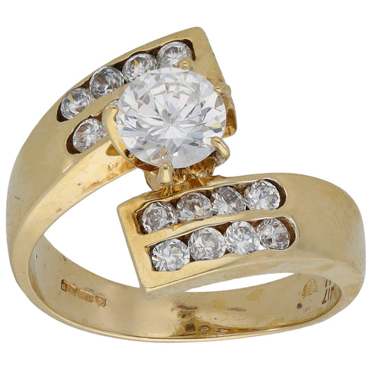 9ct Gold Cubic Zirconia Single Stone Ring with Accent Stones Size N