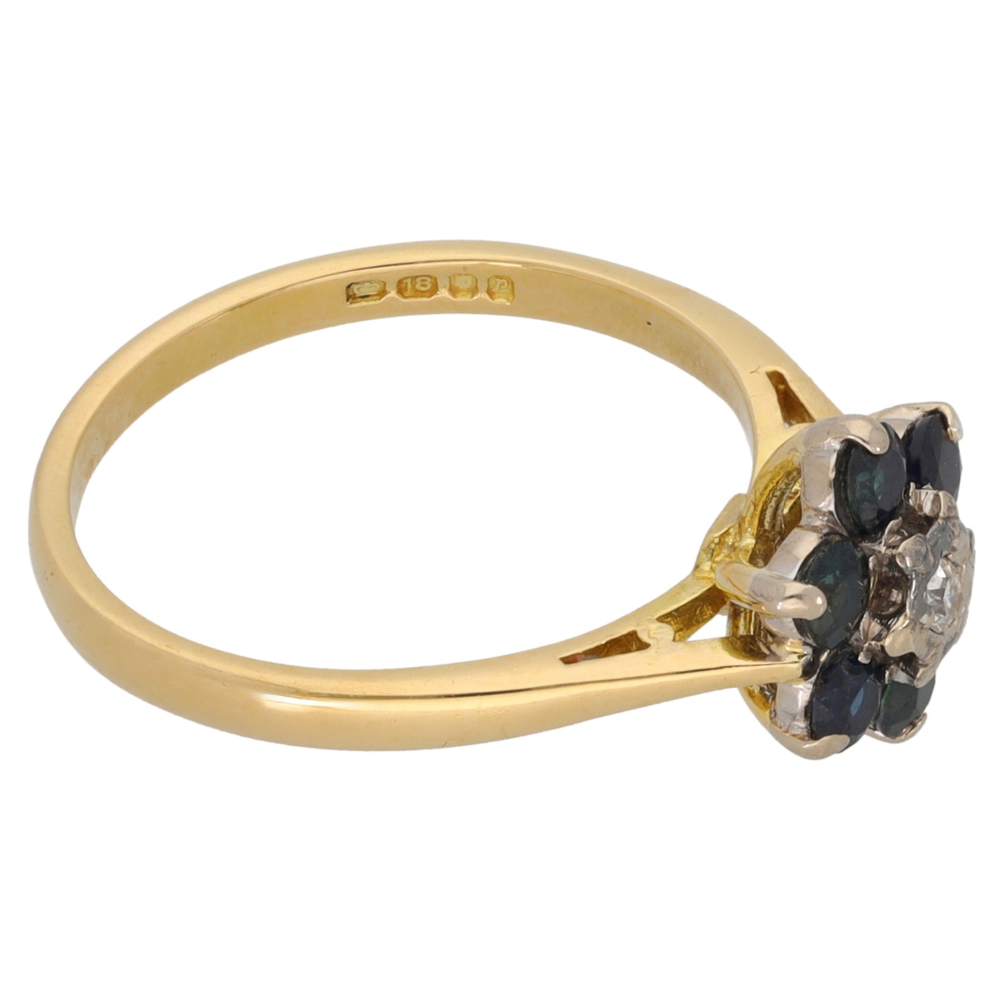 18ct Gold Sapphire & 0.02ct Diamond Dress/Cocktail Ring Size L 1/2