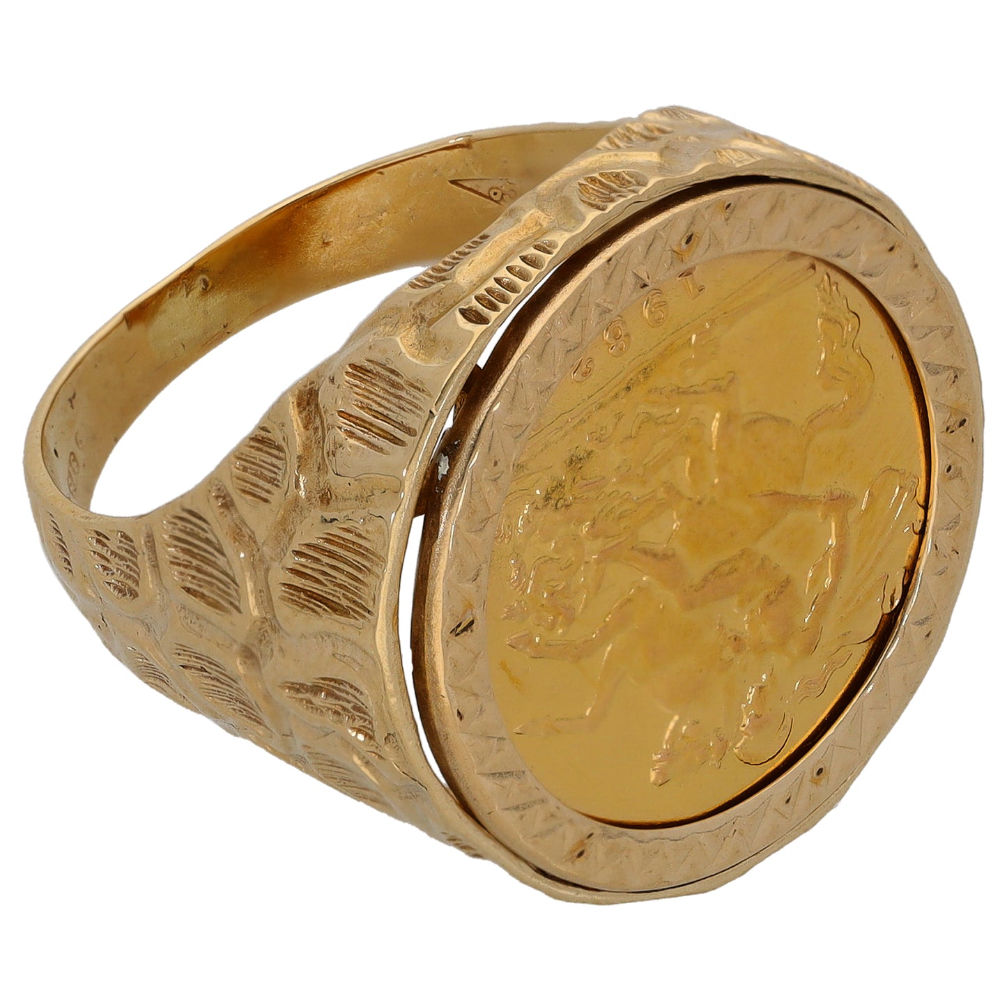 9ct Gold Half Sovereign Coin Ring Size R