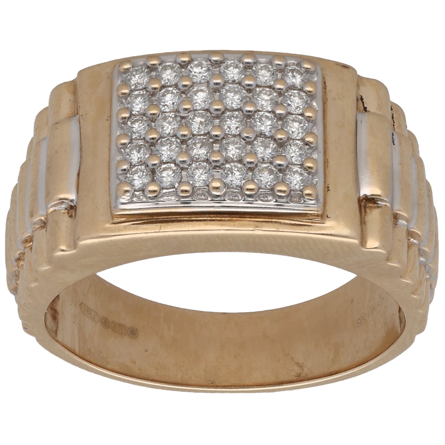 9ct Gold 0.50ct Diamond Patterned Signet Ring Size V