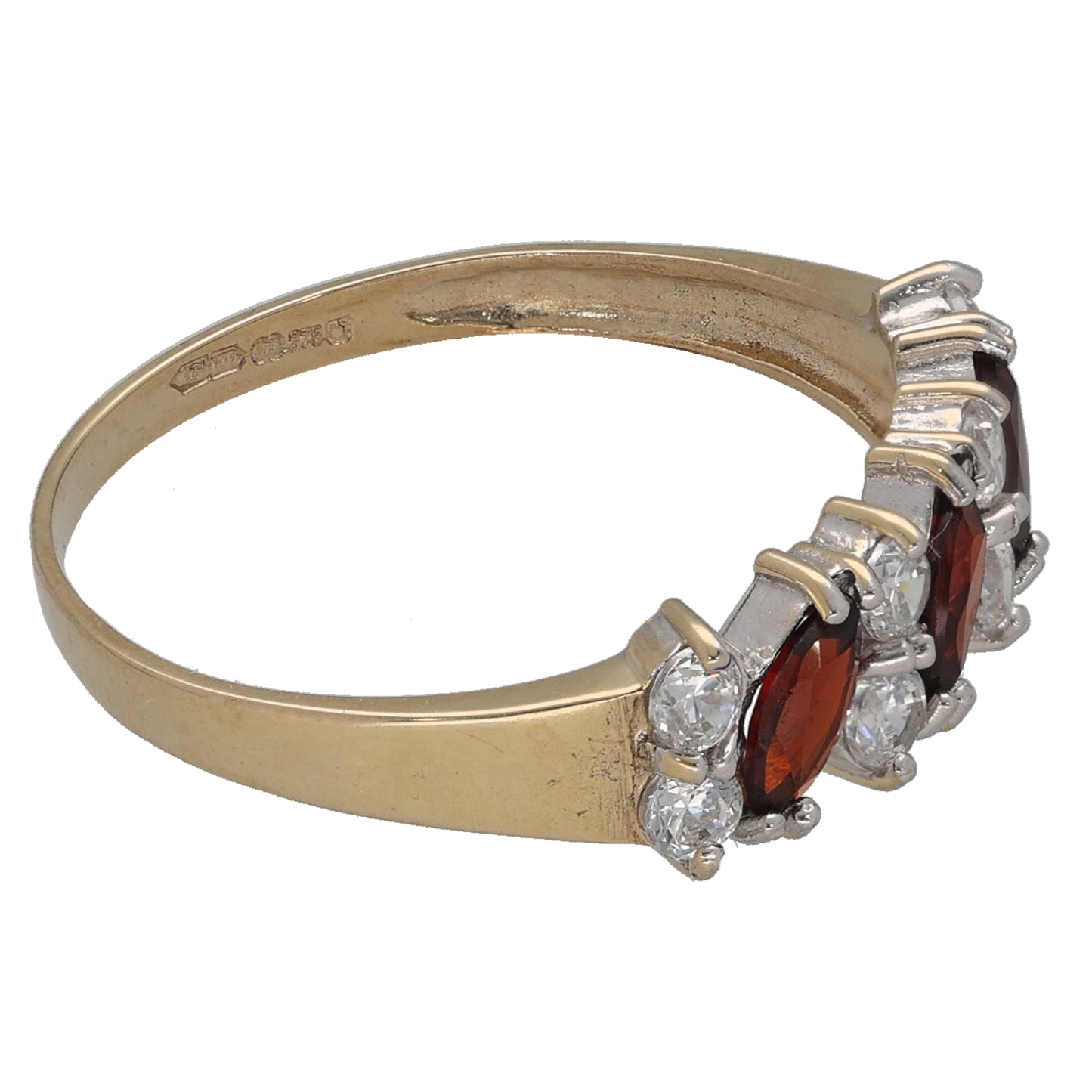 9ct Gold Garnet & Cubic Zirconia Dress/Cocktail Ring Size Q