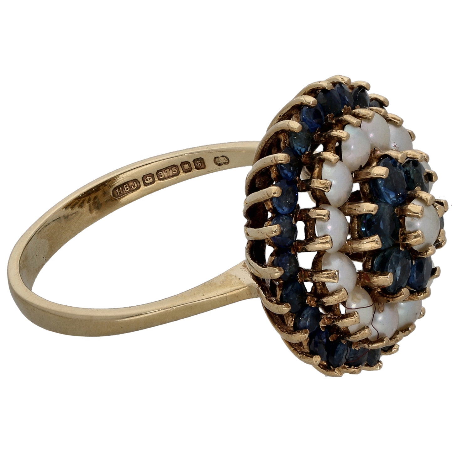 9ct Gold Sapphire & Cultured Pearl Dress Ring Antique & Vintage Size L