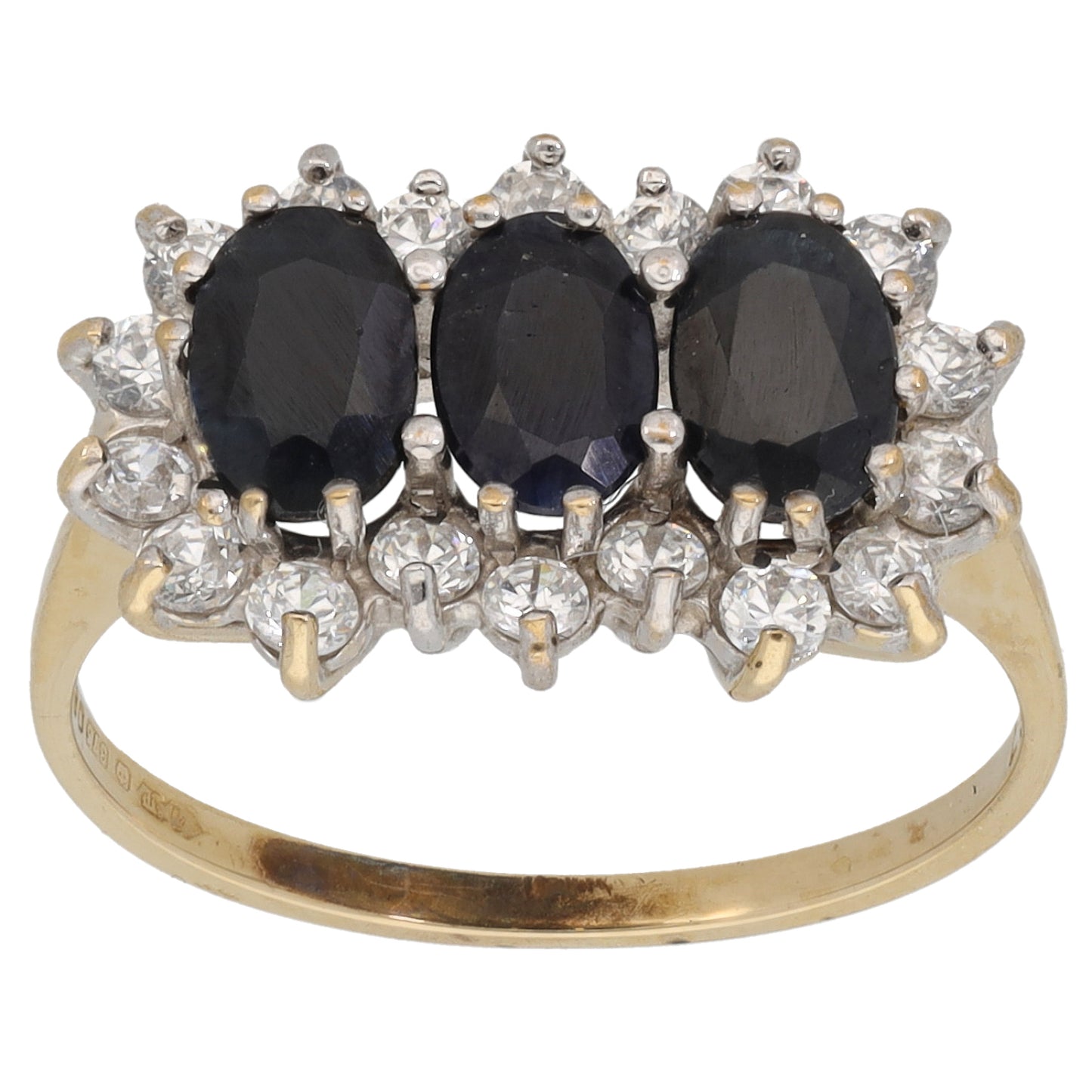 9ct Gold Sapphire & Cubic Zirconia Dress/Cocktail Ring Size M