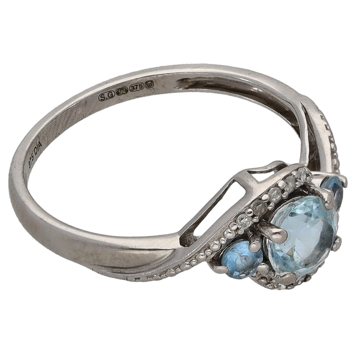 9ct White Gold Aquamarine & 0.05ct Diamond Dress/Cocktail Ring Size L