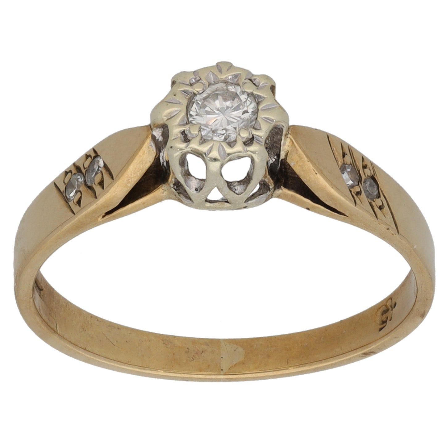 9ct Gold 0.15ct Diamond Solitaire Ring With Accent Stones Size M