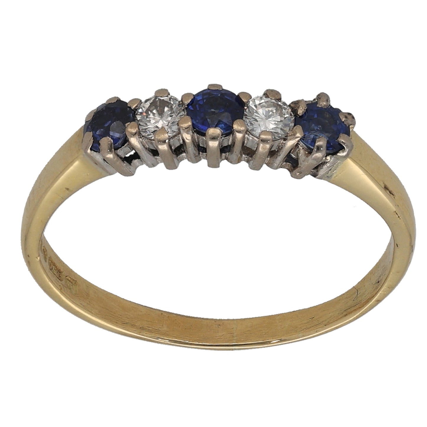 18ct Gold Sapphire & 0.10ct Diamond Half Eternity Ring Size N