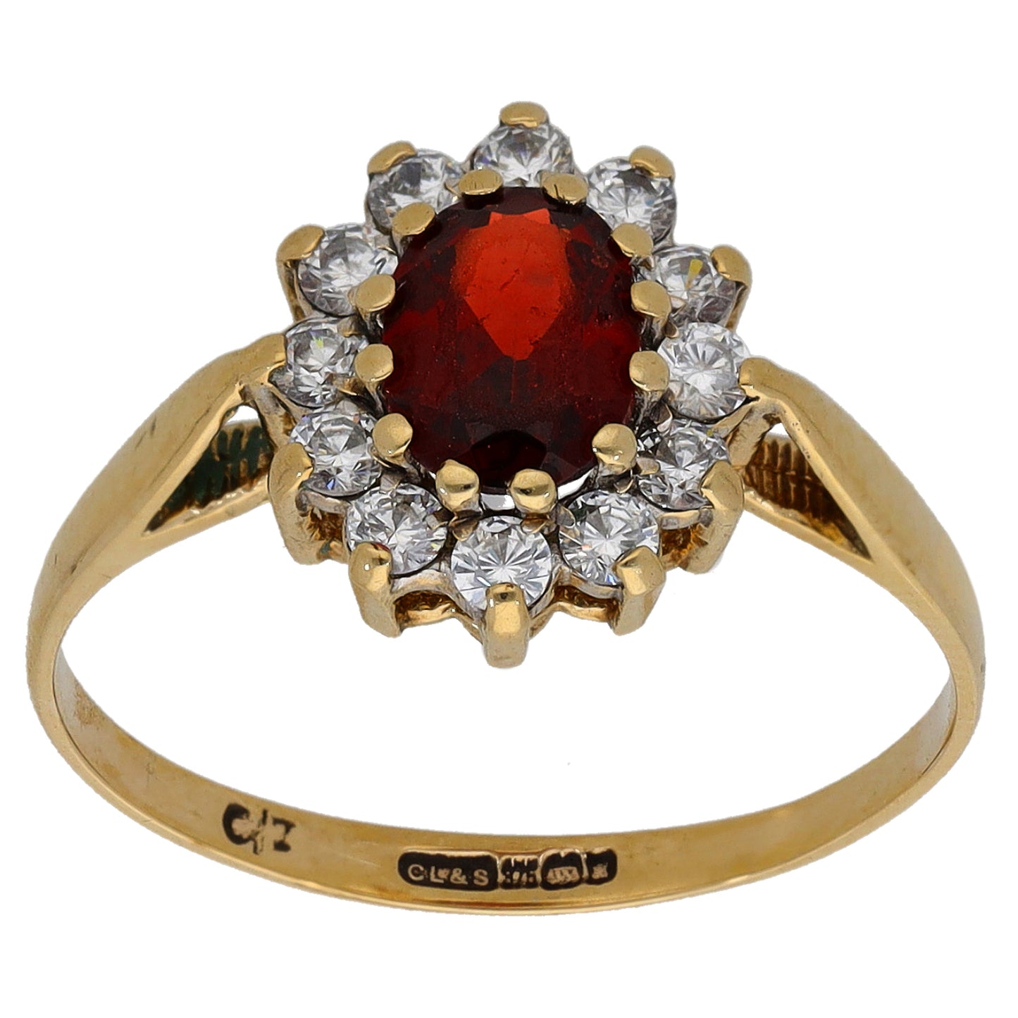 9ct Gold Garnet & Cubic Zirconia Dress/Cocktail Ring Size O